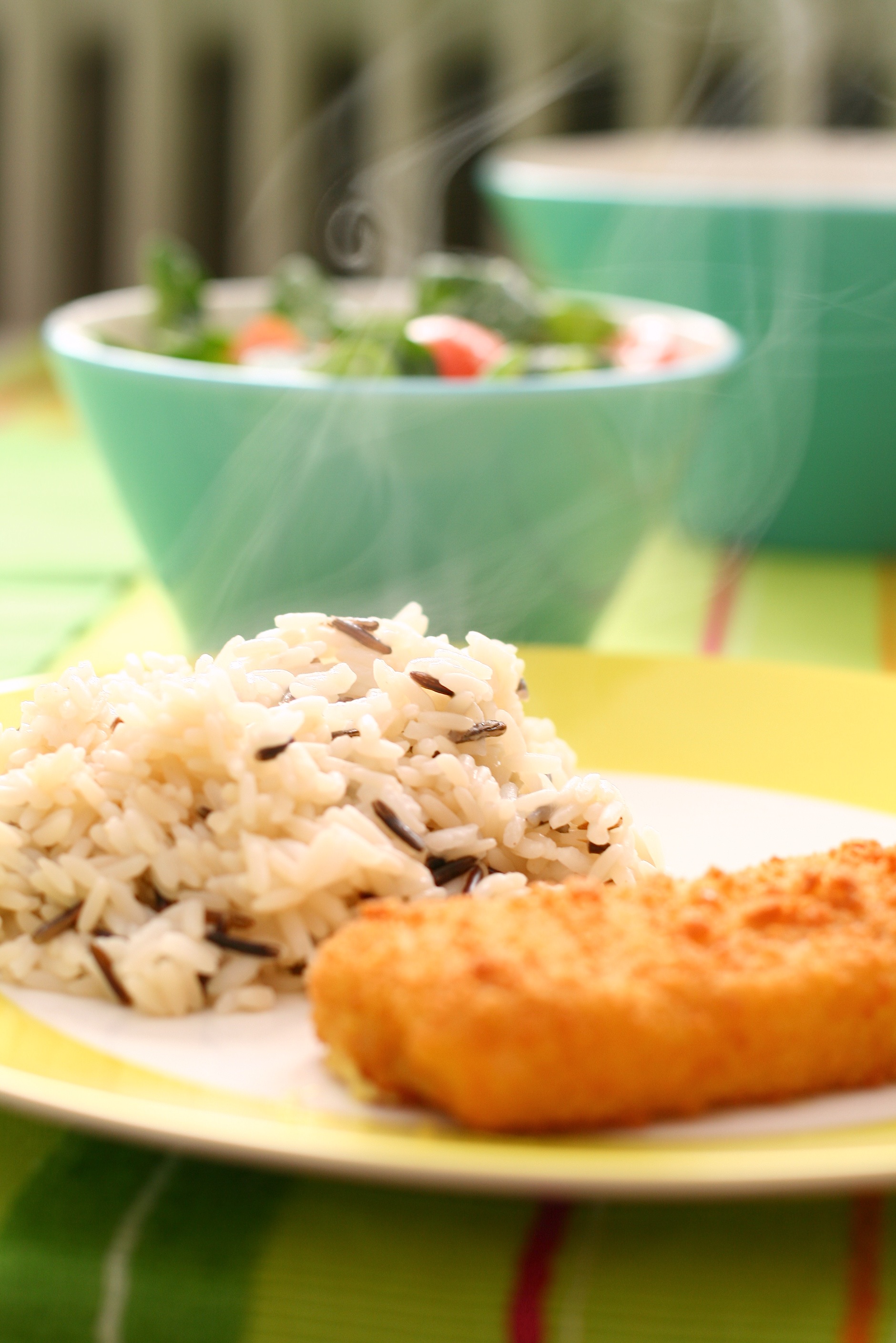 Grilled fish with rice and salad